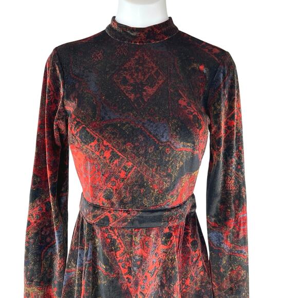 Free People Onyx Red Black Velvet Velour Cutout Long Sleeve Jumpsuit Romper 0 - Picture 3 of 5